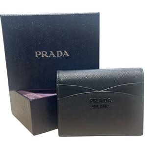Authentic Prada Saffiano Monochrome Compact Wallet in Black